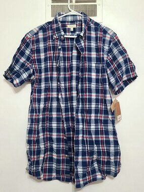 Men’s Plaid Short Sleeve Button‑Up – Large Tall